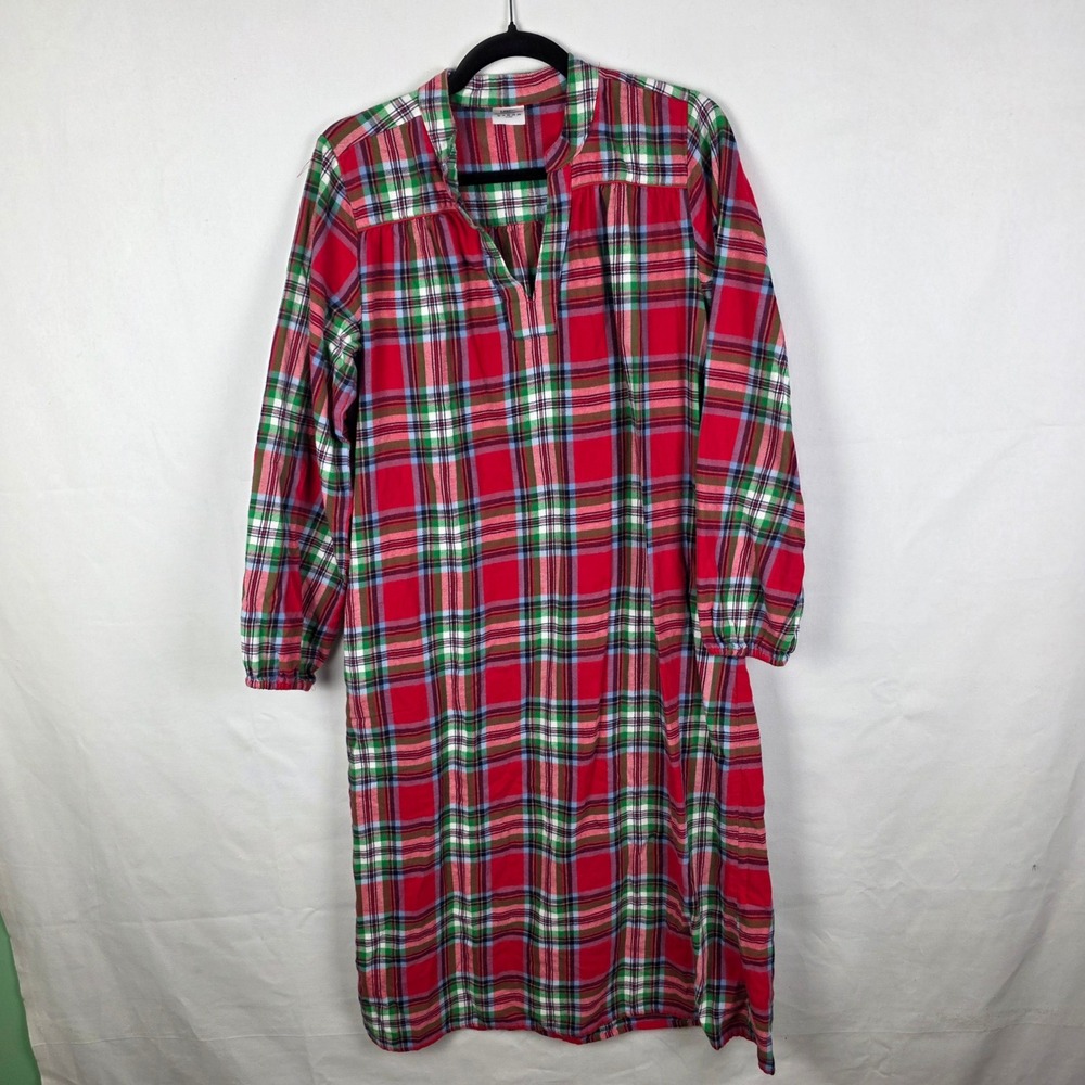 Lands End Womens Red Plaid Flannel Nightgown Long Sleeve Cotton Sleep Dress Sm